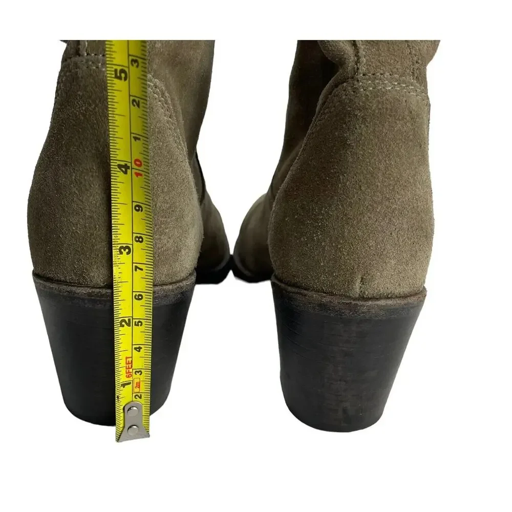 AGL ATTILIO GIUSTI LEOMBRUNI Taupe Tan Suede Ankle Chunky Heel Slouch Boots 37.5